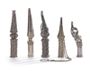 FIVE SILVER HOOKAH MOUTHPIECES, PERSO-INDIA, 19TH CENTURY