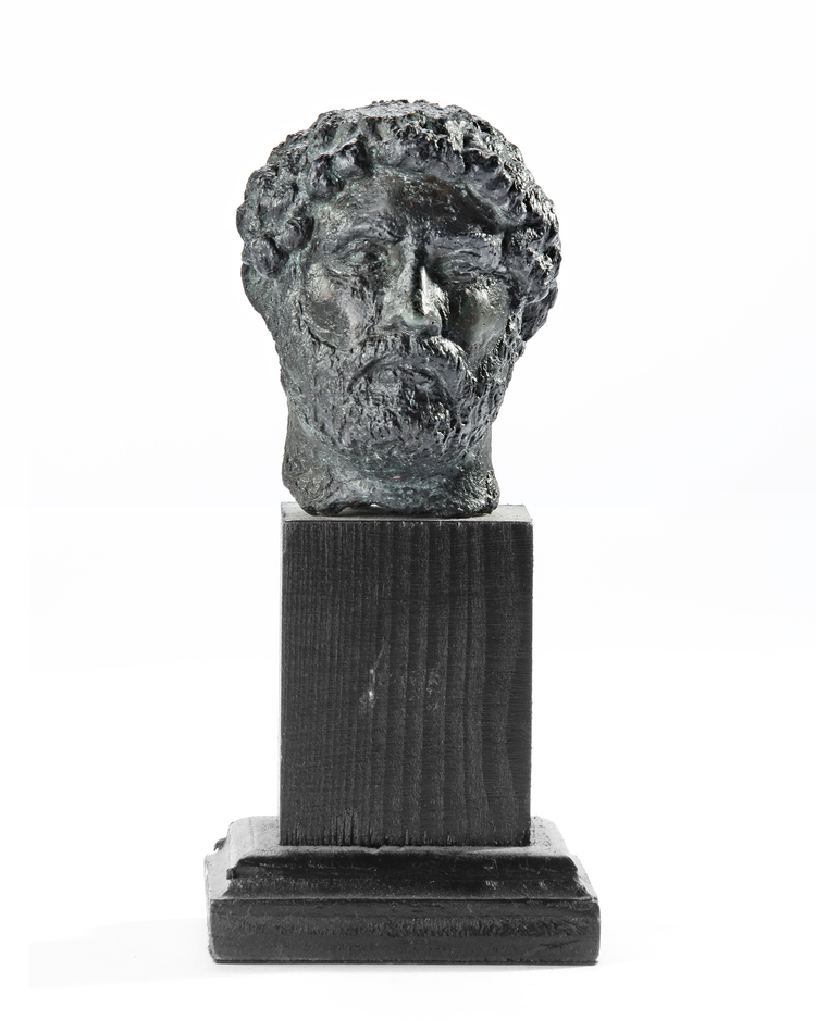 A MINIATURE BRONZE HEAD OF THE EMPEROR HADRIAN, 117-138 AD 2ND CENTURY AD