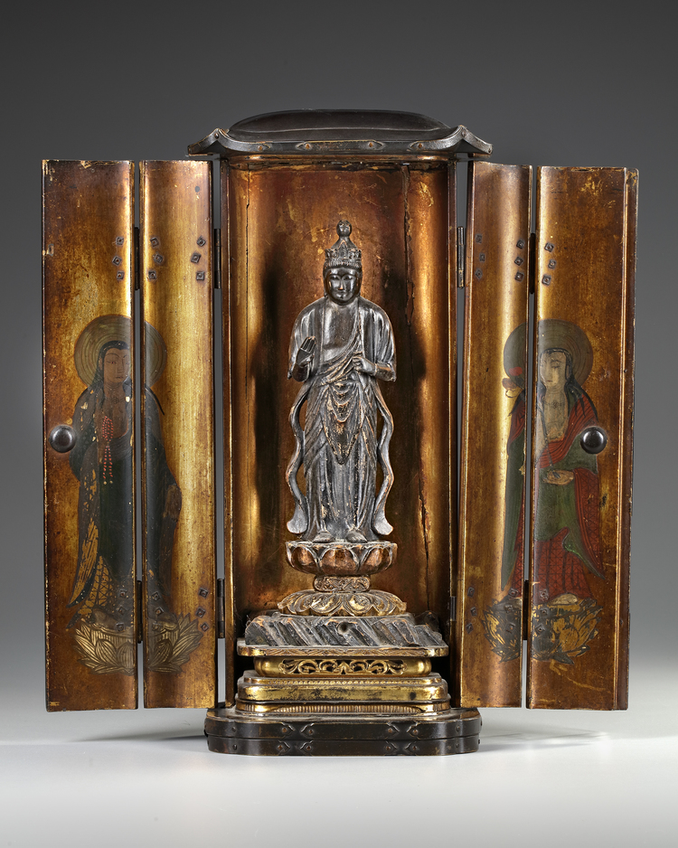 A JAPANESE WOOD LACQUER TRAVELLING SHRINE, ZUSHI, MEIJI PERIOD, 19TH CENTURY