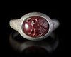 AN AGATE SEAL SILVER RING