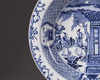 A large Chinese blue and white 'Romance of the Western Chamber' deep dish