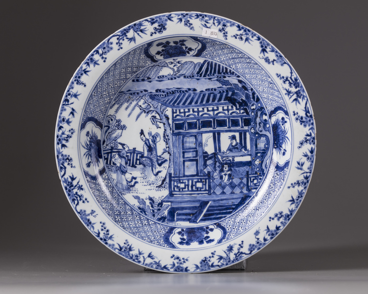 A large Chinese blue and white dish