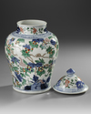 A WUCAI 'SQUIRREL AND GRAPEVINE' JAR AND COVER