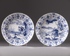 A matched pair of Chinese blue and white 'Joosje te paard' dishes