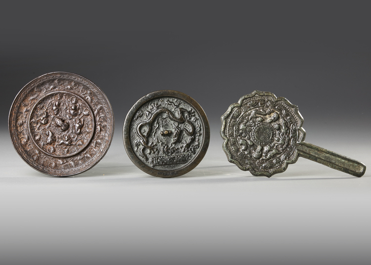 THREE CHINESE BRONZE MIRRORS, MING DYNASTY AND LATER