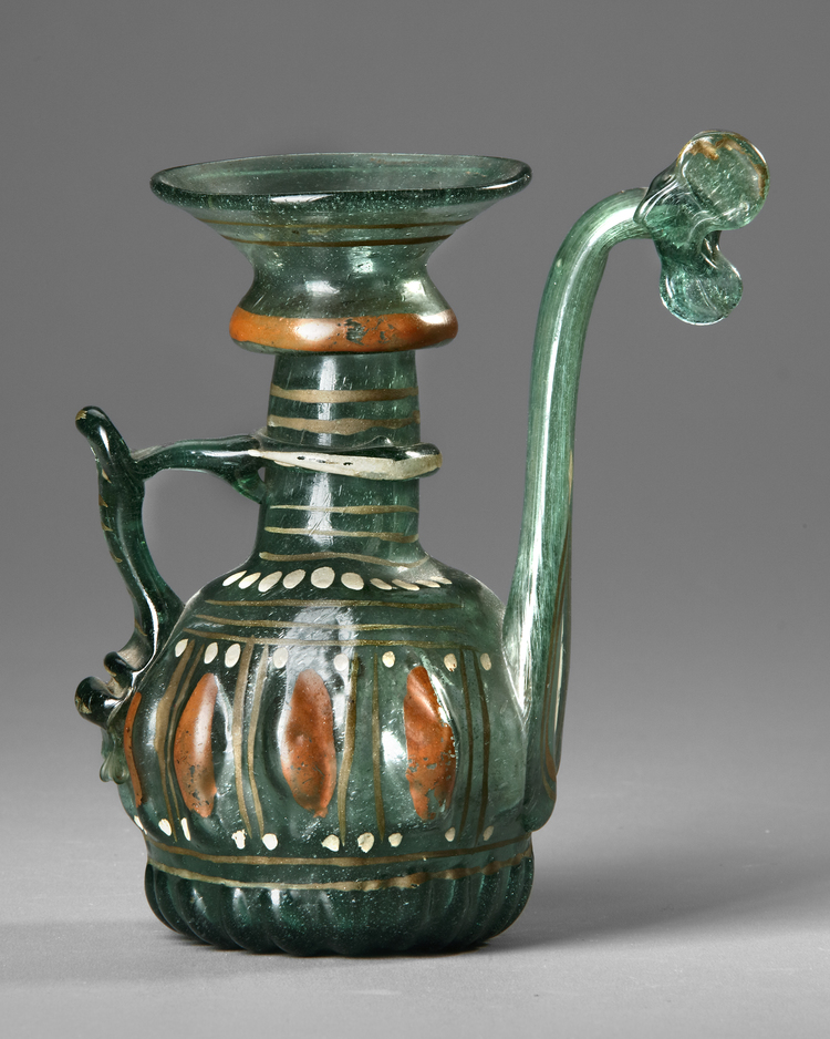 A PERSIAN GLASS EWER, 19TH CENTURY
