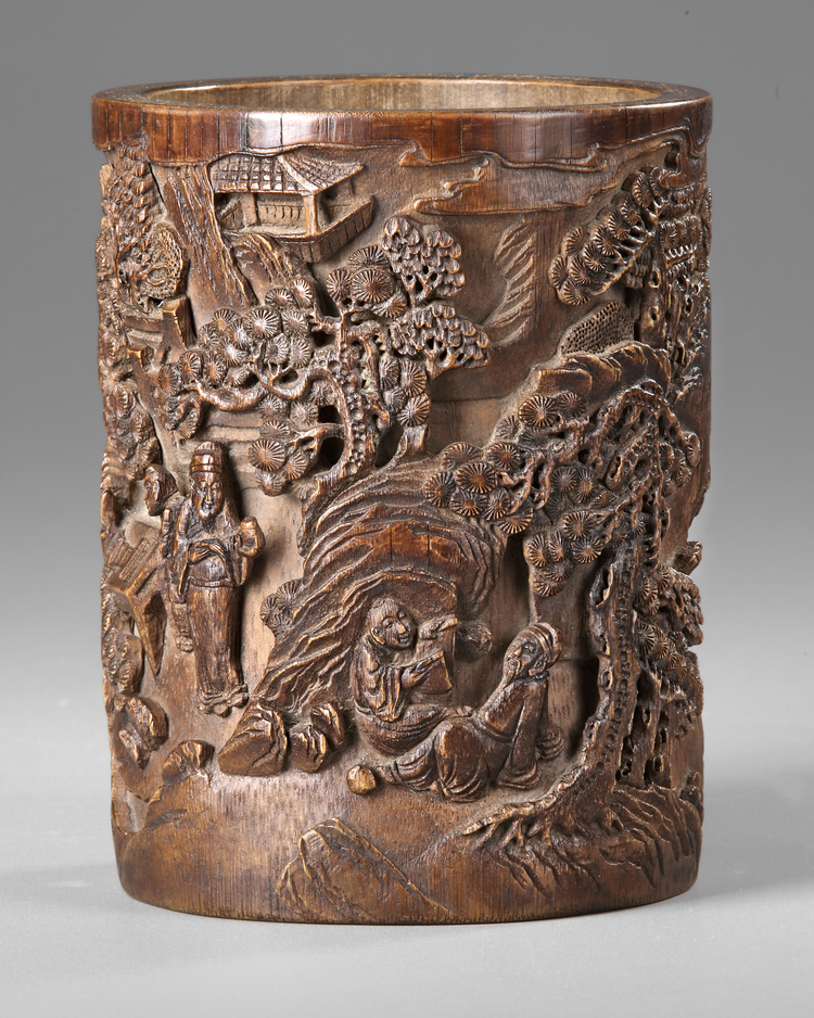 A CHINESE BAMBOO CARVED BRUSH POT,  18TH-19TH CENTURY
