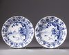 A pair of Chinese blue and white 'Joosje te paard' dishes