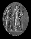 AN ACHAEMENID BLUE CHALCEDONY SEAL IN GOLD MOUNT, 5TH CENTURY BC