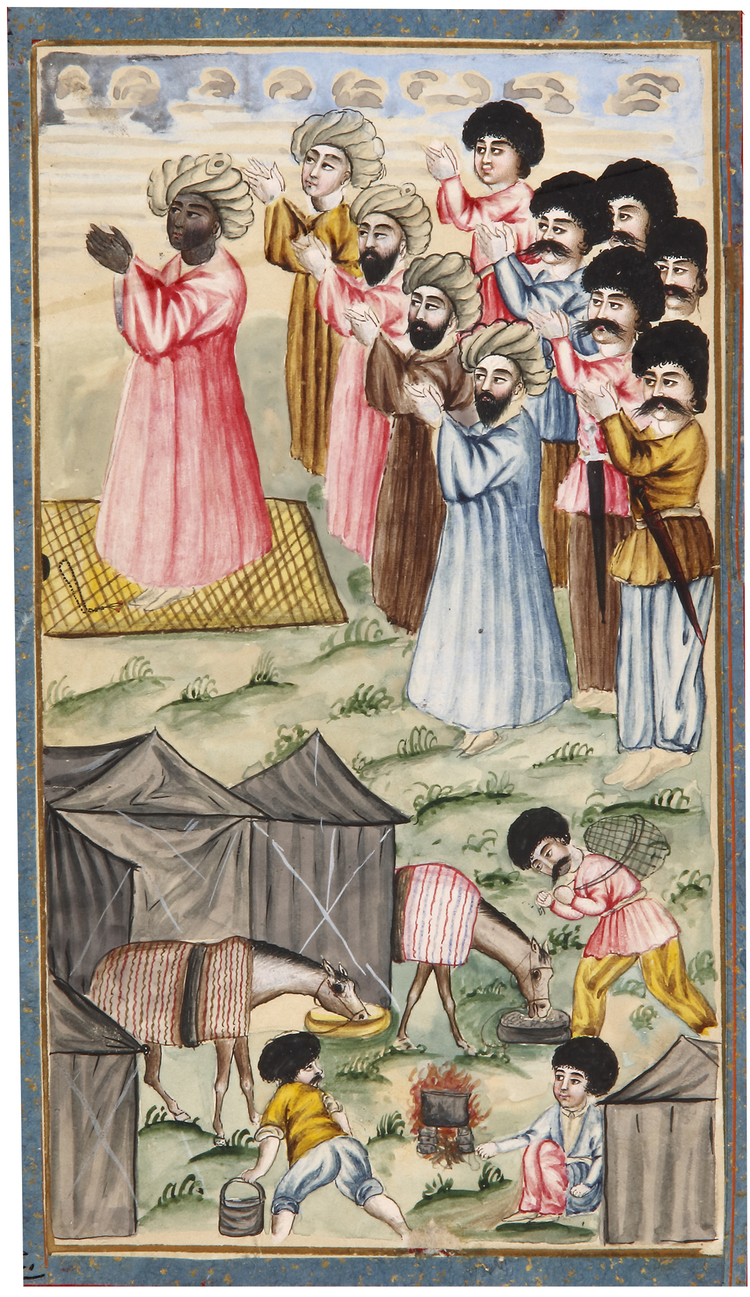 AN OTTOMAN MINIATURE DEPICTING A GROUP DURING PRAYER, LATE 18TH CENTURY