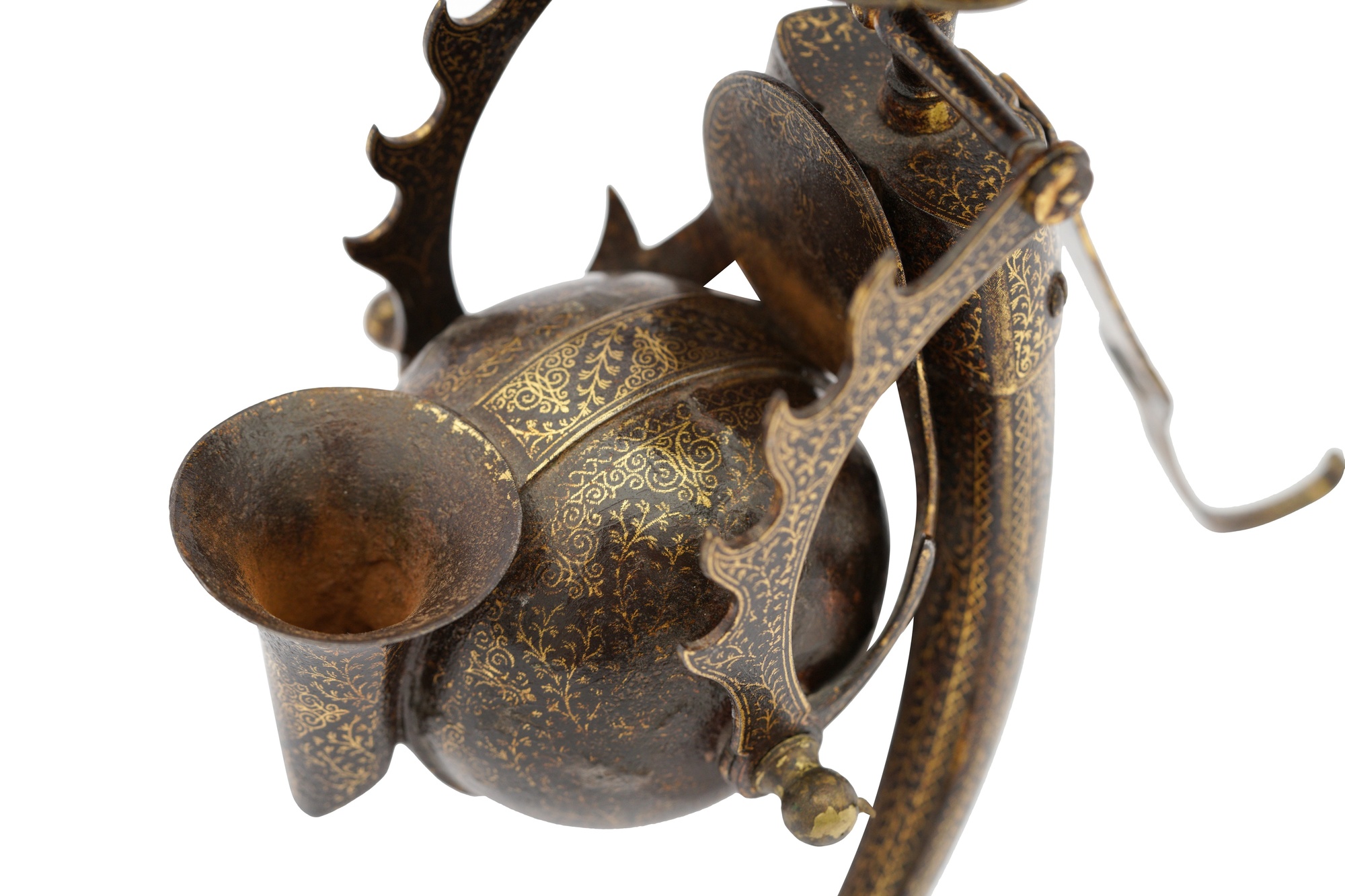 A KOFTGARI STEEL INKWELL AND CANDLESTICK, INDIA, LATE 19TH CENTURY
