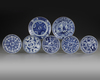 A GROUP OF SEVEN SMALL CHINESE BLUE AND WHITE DISHES, LATE 17TH-18TH CENTURY