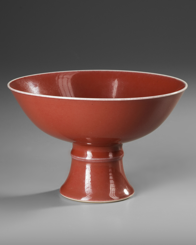 A COPPER-RED-GLAZED STEM BOWL, QING DYNASTY (1644-1911)
