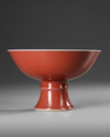 A COPPER-RED-GLAZED STEM BOWL, QING DYNASTY (1644-1911)