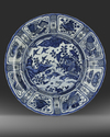 A LARGE BLUE AND WHITE ‘KRAAK PORCELAIN’ DISH,  MING DYNASTY, WANLI PERIOD, (1573-1619)