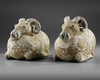 A PAIR OF TERRACOTTA VESSELS IN THE FORM OF A RAM, HAN DYNASTY (206 BC-220 AD)