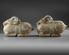 A PAIR OF TERRACOTTA VESSELS IN THE FORM OF A RAM, HAN DYNASTY (206 BC-220 AD)