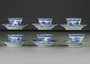 SIX CHINESE BLUE AND WHITE 'CUCKOO IN THE HOUSE' CUPS AND SAUCERS, 18TH CENTURY