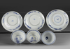 THREE CHINESE BLUE AND WHITE CUPS AND SAUCERS, 18TH CENTURY