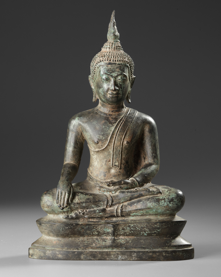 A SEATED BRONZE BUDDHA U-THONG STYLE, THAILAND, 19TH CENTURY