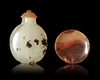 A CHINESE AGATE SNUFF BOTTLE AND SNUFF DISH, 18TH-19TH CENTURY