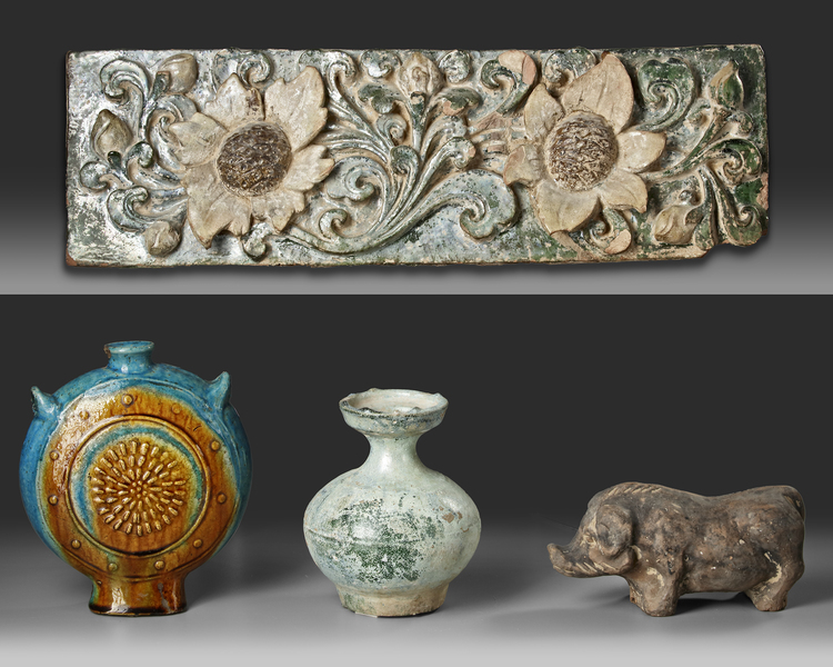 FOUR CHINESE WARES,  HAN DYNASTY (202 BC-23 AD) AND LATER