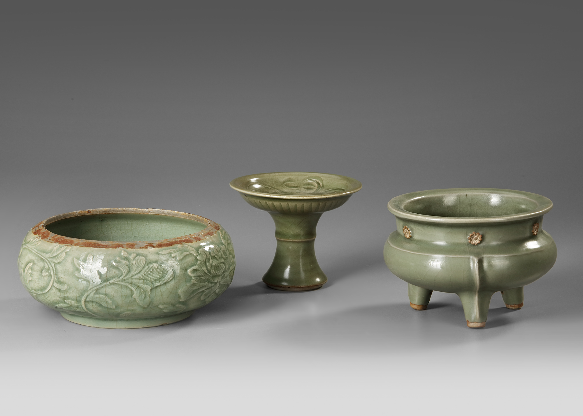 THREE CHINESE LONGQUAN CELADON WARES, SONG DYNASTY (960-1279