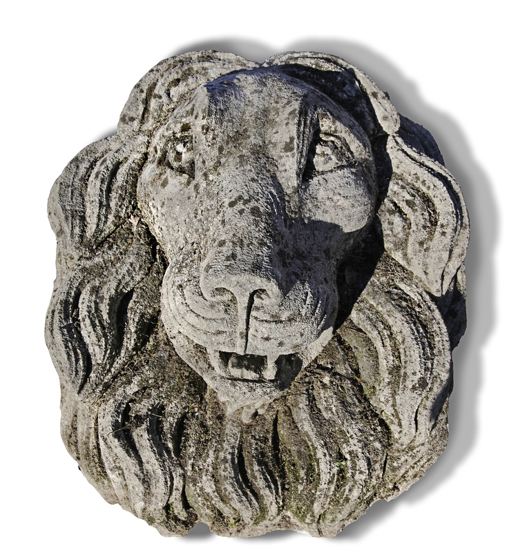 A SCULPTED CARVED LIMESTONE LION MASK WALL FOUNTAIN, SECOND HALF 20TH CENTURY