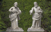 A PAIR OF SCULPTED LIMESTONE MODELS OF SAINTS PETER AND PAUL, 17TH OR 18TH CENTURY