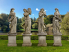 A SET OF FOUR SCULPTED LIMESTONE MODELS OF MAIDENS REPRESENTATIVE OF THE ARTS, SECOND HALF 20TH CENTURY
