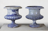 A PAIR OF FRENCH BLUE ENAMELLED CAST IRON PLANTERS, LATE 19TH CENTURY BY FONDERIE CORNEAU ALFRED CHARLEVILLE