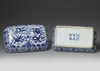 A CHINESE BLUE AND WHITE RECTANGULAR DRAGON BOX AND COVER, QING DYNASTY (1644–1911)