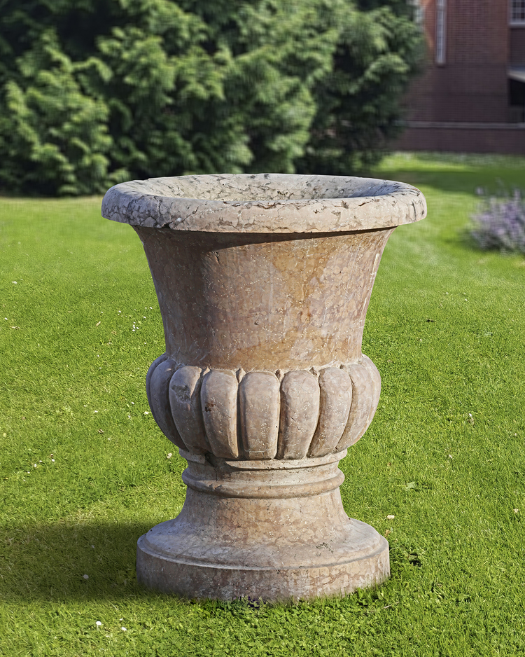 A LARGE CARVED VERONA MARBLE PLANTER WITH A LOBBED LOWER PORTION, 20TH CENTURY