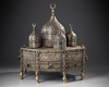 A LARGE MAMLUK REVIVAL SILVER INLAID BRASS DOMED INCENSE BURNER, EARLY 20TH CENTURY