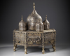 A LARGE MAMLUK REVIVAL SILVER INLAID BRASS DOMED INCENSE BURNER, EARLY 20TH CENTURY