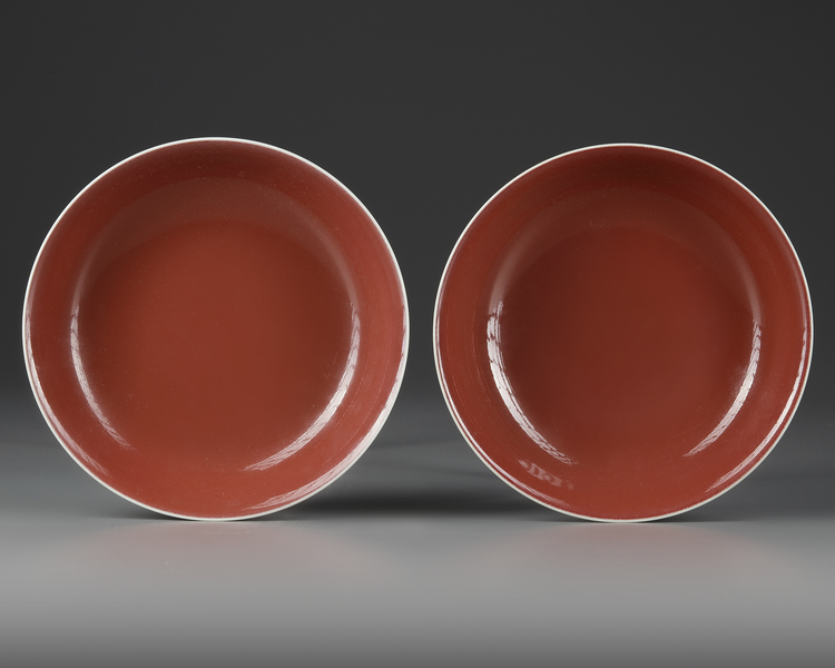 A PAIR OF CHINESE COPPER-RED-GLAZED DISHES, 19TH-20TH CENTURY