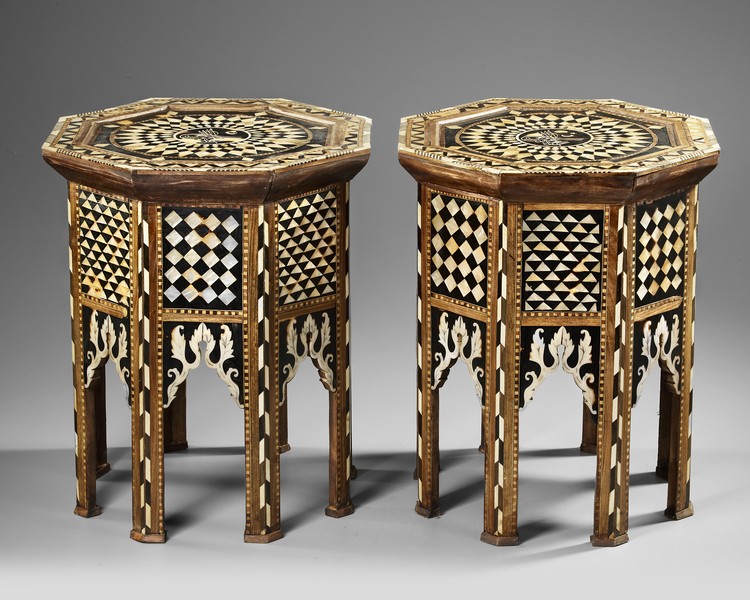 A PAIR OF OTTOMAN MOTHER OF PEARL AND TORTOISESHELL INLAID OCTAGONAL TABLES,  EARLY 20TH CENTURY
