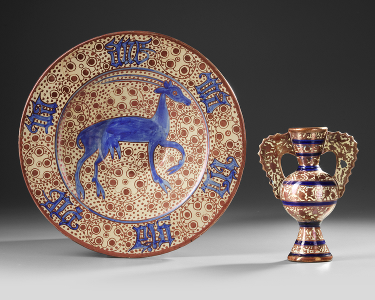 HISPANO MORESQUE LUSTREWARE CHARGER AND VASE, CIRCA 1900