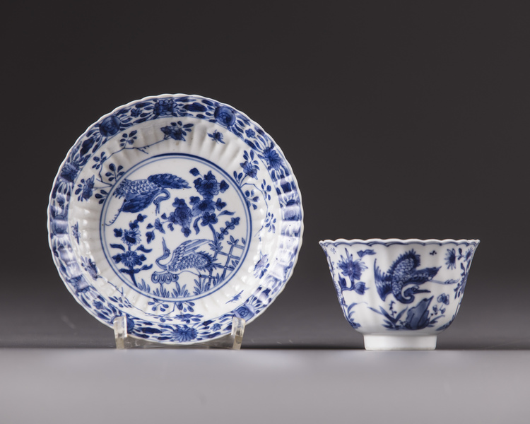 A Chinese blue and white cup and saucer