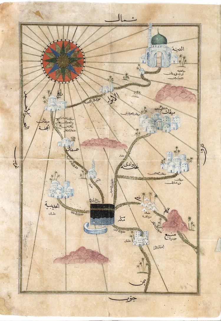 AN OTTOMAN SCHOOL, A DETAILED MAP TO MECCA, 19TH CENTURY