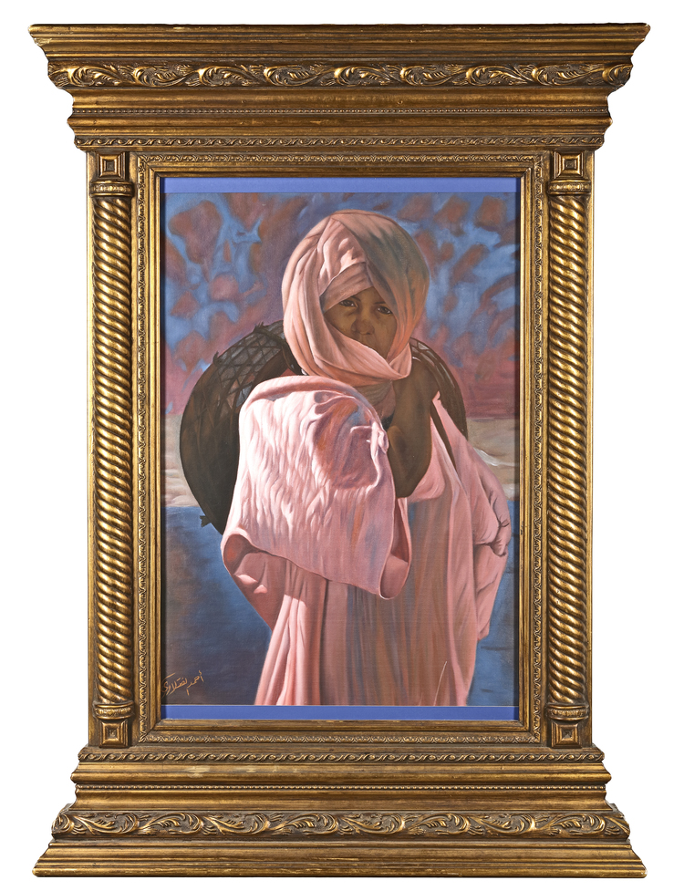 ORIENTALIST SCHOOL, A LARGE PORTRAIT OF A YOUNG MAN IN THE SAHARA DESERT, NORTH AFRICA, OIL ON CANVAS, 20TH CENTURY