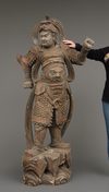 A JAPANESE LIFE-SIZE NIO WOODEN STATUE, 1868-1912 (MEIJI PERIOD)