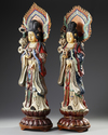 A PAIR OF CHINESE POLYCHROME PAINTED WOODEN CARVED FIGURES OF GUANYIN, EARLY 20TH CENTURY