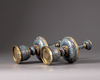 A pair of Chinese cloisonné candle-stands