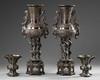 A PAIR OF CHINESE BRONZE GU VASES AND A PAIR OF JAPANESE BRONZE CENSERS , 19TH CENTURY