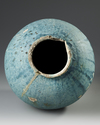 A LARGE POST SASSANIAN TURQUOISE GLAZED POTTERY STORAGE JAR, PERSIA, 6TH-8TH CENTURY