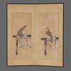 A JAPANESE TWO PANEL SCREEN WITH HAWKS, 19TH CENTURY (LATE EDO EARLY MEIJI PERIOD)
