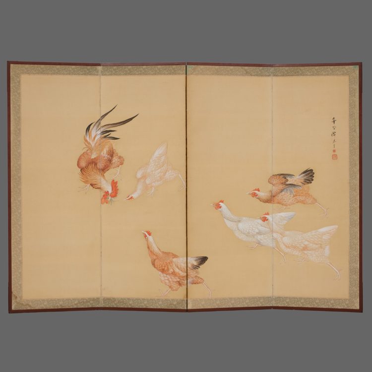 A JAPANESE MID-SIZE FOUR-PANEL BYÔBU, 1912-1926 (TAISHO PERIOD)