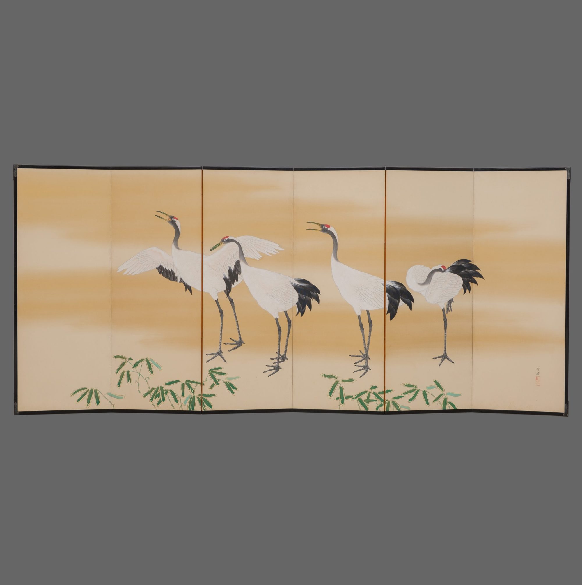 A JAPANESE MID-SIZE 6-PANEL RINPA STYLE BYÔBU (FOLDING