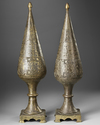 A PAIR OF LARGE QAJAR BRASS ENGRAVED INCENSE BURNERS, 19TH CENTURY